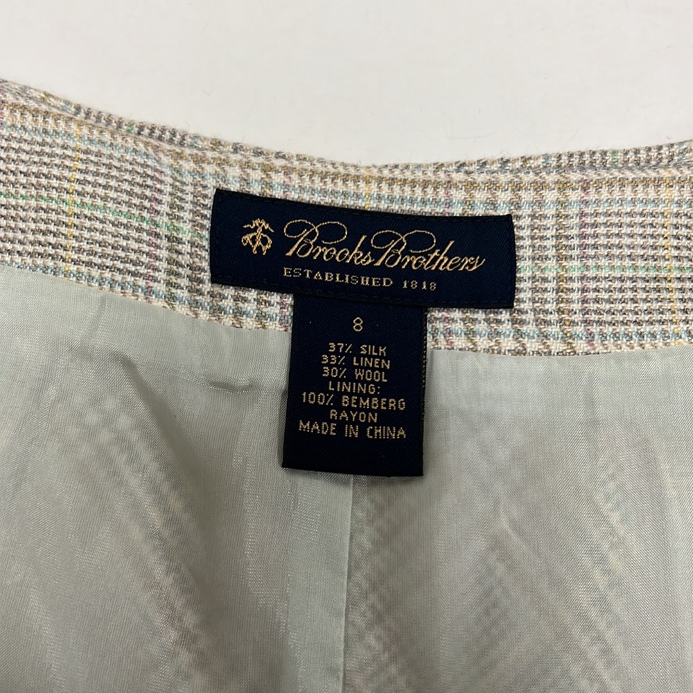 NWT Brooks Brothers Women’s Silk and Linen Plaid Tweed Midi Skirt Size 8 - Picture 3 of 8